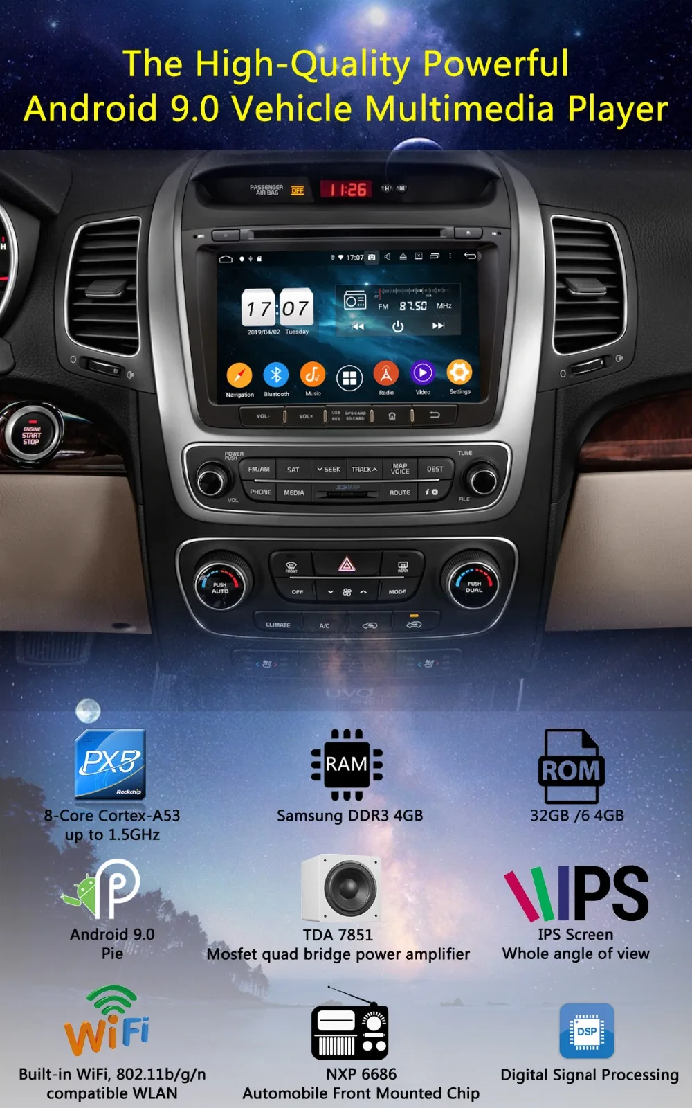 " ips 1920*1080 8 ядерный 4 Гб ram+ 64 Гб rom Android 9,0 автомобильный dvd-плеер для Kia Sorento 2012 2013 DSP радио gps Parrot BT Adas