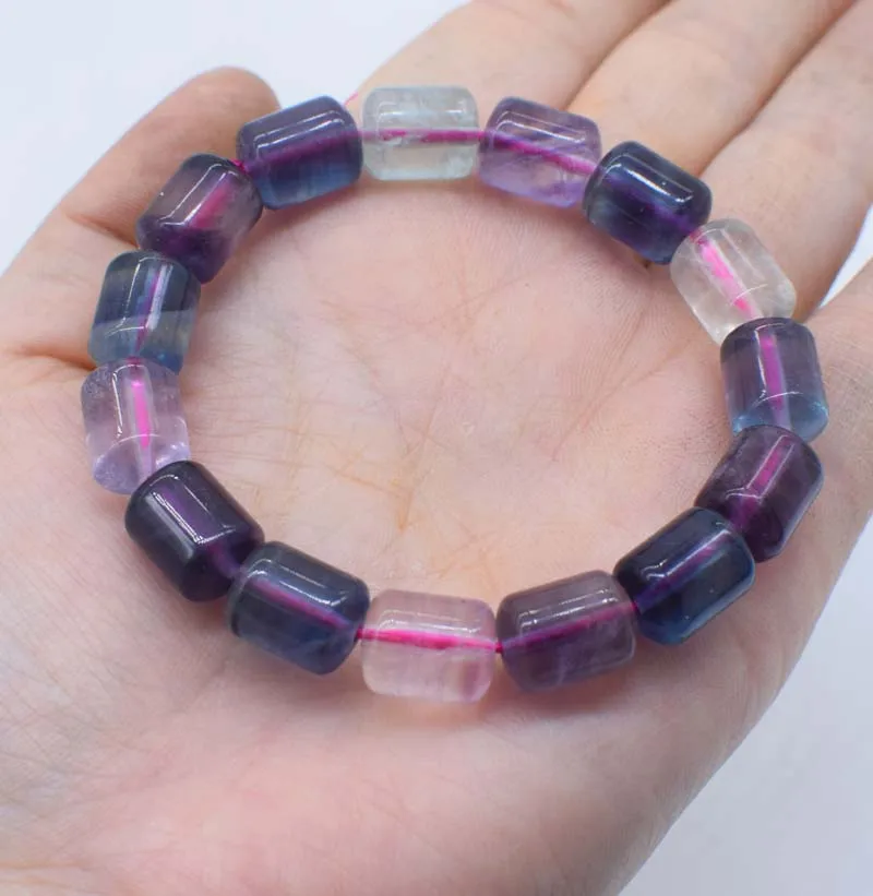 

fluorite pillar 10*14mm purple bracelet 7.5inch wholesale beads nature FPPJ woman 2017