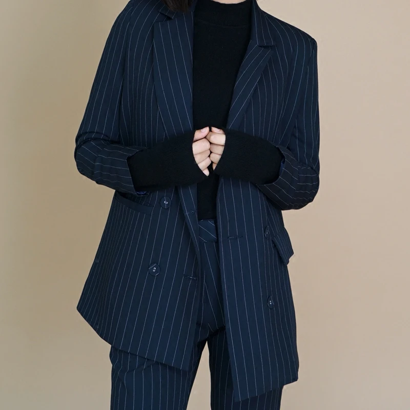 Women two piece outfits casual suit female striped fashion loose temperament slim office ladies OL suit