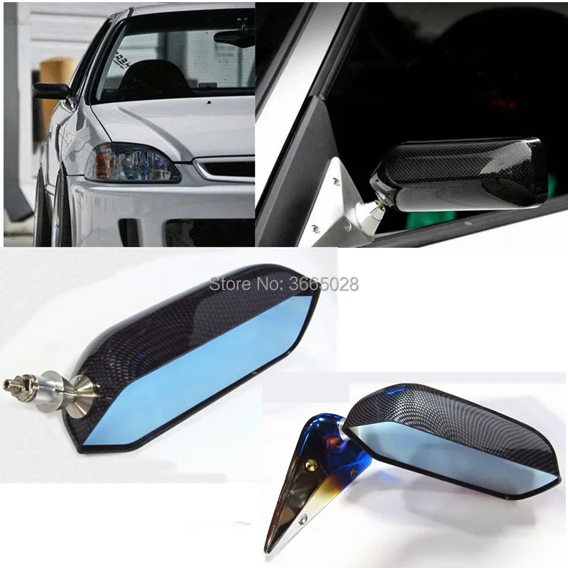 

1Pair Universal CarAutos Blue Rear View Mirror F1 water stick racing Side Mirror Glass & Wide Angle Metal Bracket