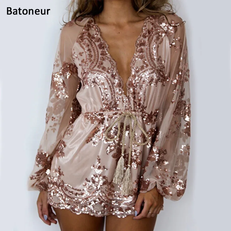Женский Облегающий комбинезон с блестками Лето 2017 сексуальный пляжный клубный