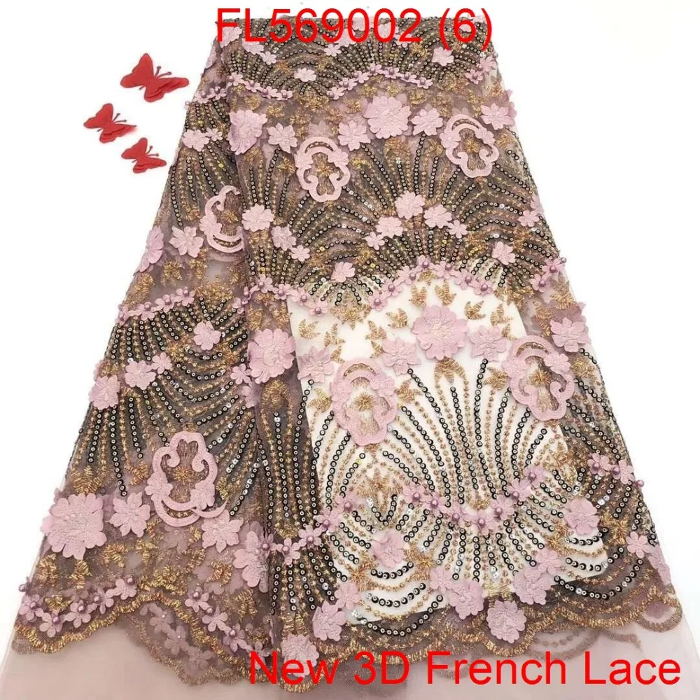 

2020African Laces Fabrics Embroidered Nigerian 3D Guipure French Cord Lace Fabric High-quality African French Net Lace Fabric