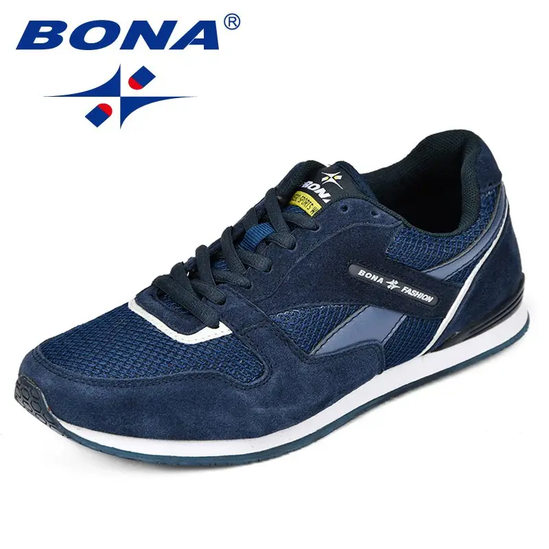 DEEP BLUE SLIVERGREY BONA/Новинка года; дышащие мужские и женские кроссовки; унисекс; уличные спортивные кроссовки для бега; спортивная обувь; износостойкая женская спортивная обувь - Цвет: DEEP BLUE SLIVERGREY