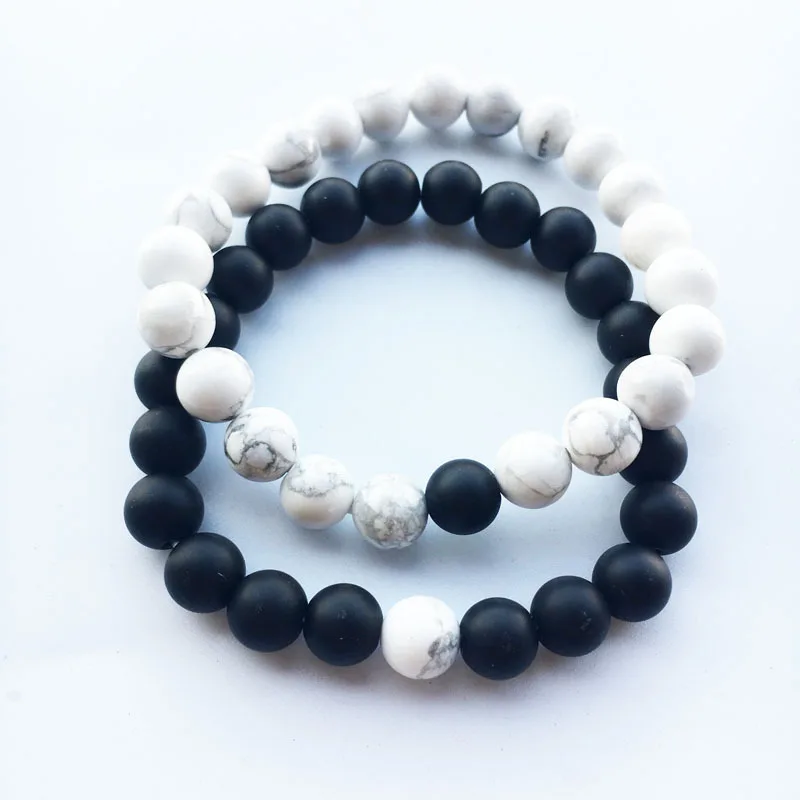 8mm Elastic Rope ChainWhite /Black Natural Stone Couple Bracelet for Women Men Lovers Bracelets Fashion Jewelry Pulsera Ban028 |