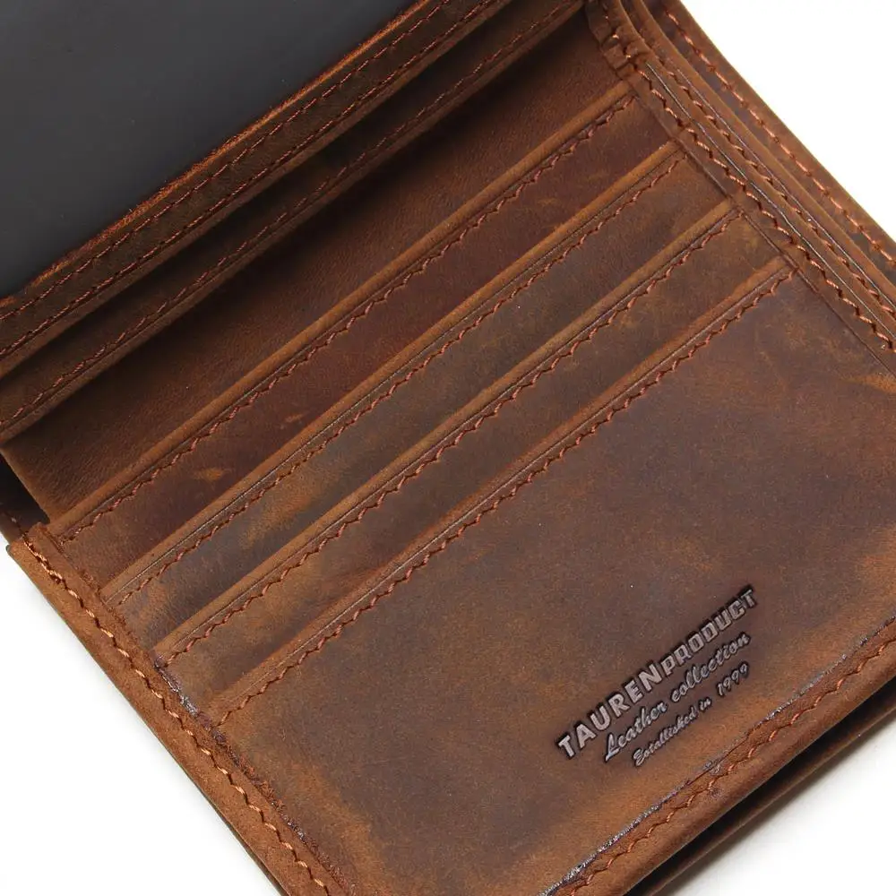 

2020 Vintage Crazy Horse Handmade Leather Men Wallets Multi-Functional Cowhide Coin Purse Genuine Wallet For