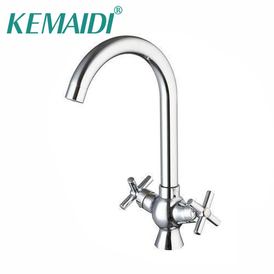 

KEMAIDI Hot/Cold Water Tap Stream Deck Mount Double Handles Wash Basin Sink Vessel Kitchen Torneira Cozinha Tap Mixer Faucet