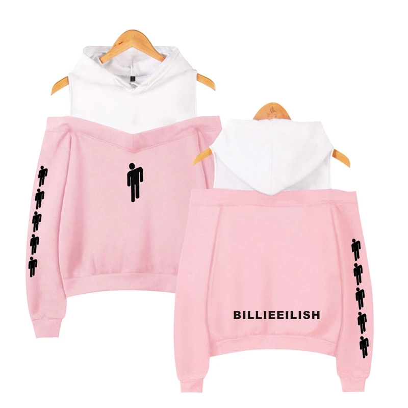 Новая мода Женская Сексуальная billieeilish одно плечо с капюшоном свиная рубашка