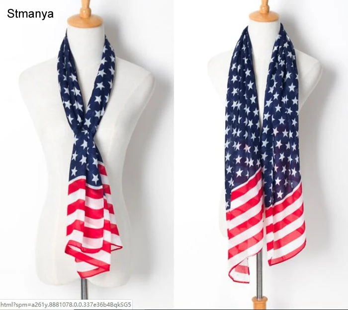 USA Flag Женский шифоновый шарф 150*45 см тонкие стильные шарфы с принтом кошки звезды леопарда шали и шарфы лучший подарок на вечеринку 22009 - Цвет: USA Flag