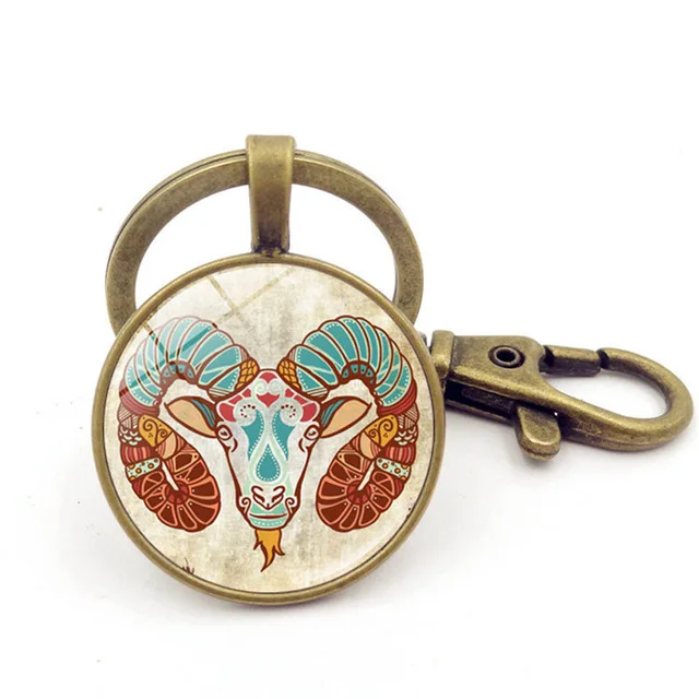 DIY Знак зодиака брелок 12 Созвездие Рак Близнецы Козерога Лев Дева весы скорпион кулон «Стрелец» брелок держатель для ключей - Цвет: Aries Keychain