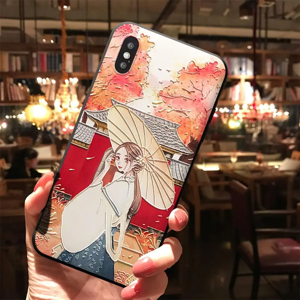06 3D рельефный матовый чехол для iPhone 11 pro XR Xs Max, Мягкий Силиконовый ТПУ Модный чехол в китайском стиле для iPhone X XS 7 8 Plus, чехол - Цвет: 06