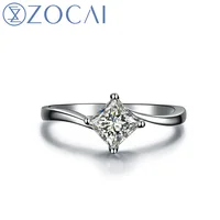 ZOCAI Natural 0.30 ct Diamond Princess Cut Solitaire Diamond Engagement Women Ring 18K White Gold (Au750) W04070