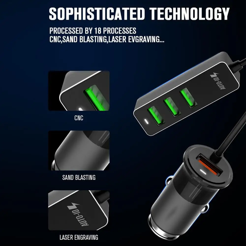 4 порта USB Автомобильное зарядное устройство QC3.0 быстрое Универсальный быстрый