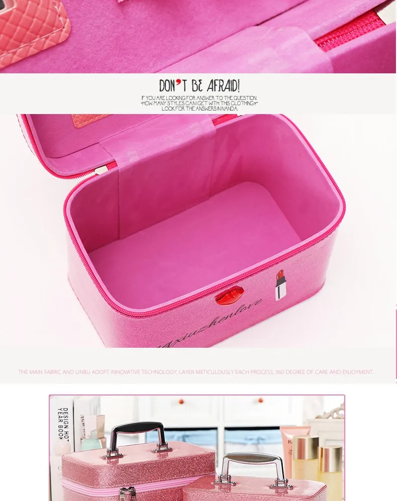 Женская Профессиональная косметичка, переносная большая емкость, чехол для костюма, коробка для хранения косметики, косметический Чехол, водонепроницаемая, красивая косметичка