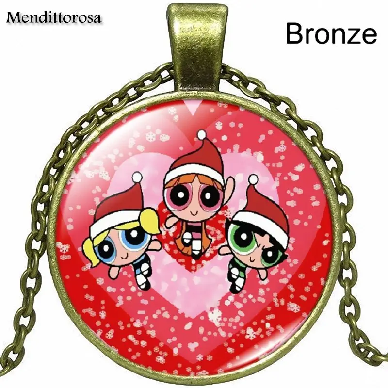 as picture Powerpuff девушки Powerpuff Девушки серии Мода стекло кулон с кабошоном для школьниц Макси ожерелье - Окраска металла: as picture