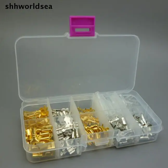 

Shhworldsea 10 шт./набор (1500 шт.) 6,3 мм 2,8 мм 4,8 мм 4,0 мм в диаметре, различные 10 видов обжимная Клемма Женский Мужской лепестковый разъем соединения с Ч...