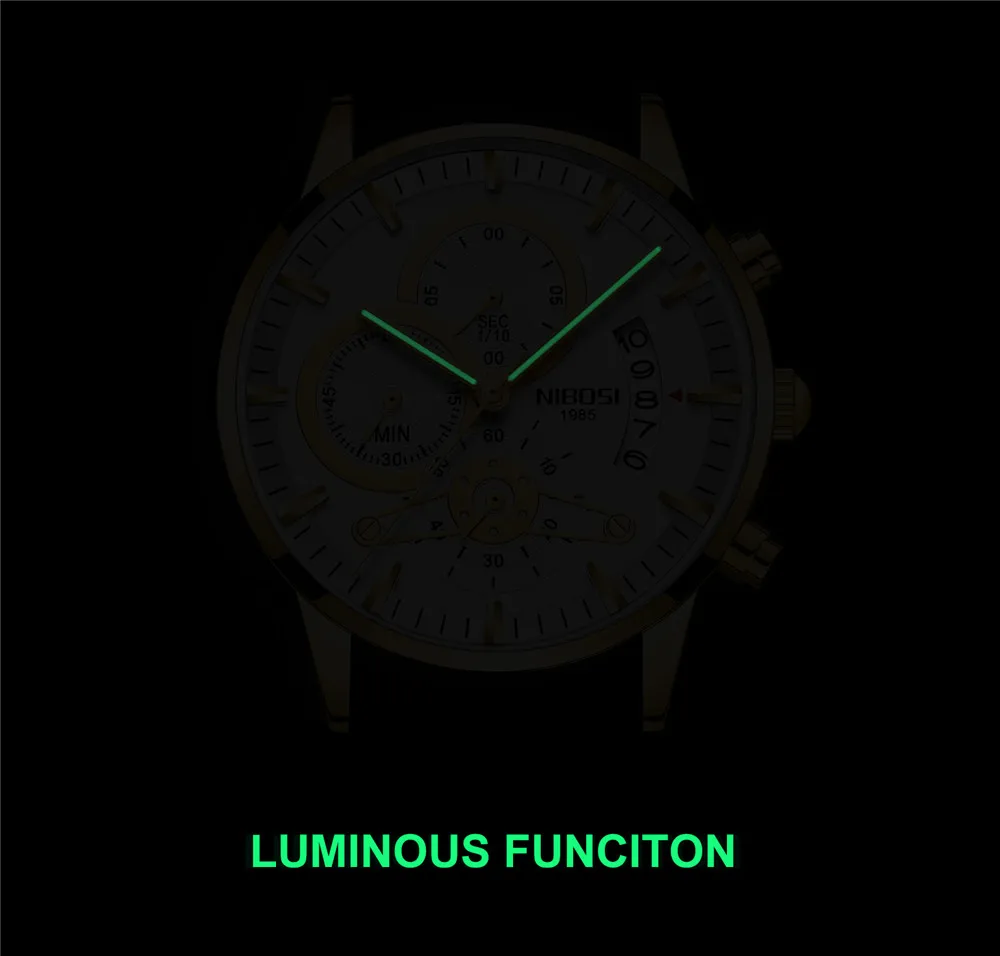 Мужские кварцевые часы NIBOSI спортивные водонепроницаемые полностью стальные
