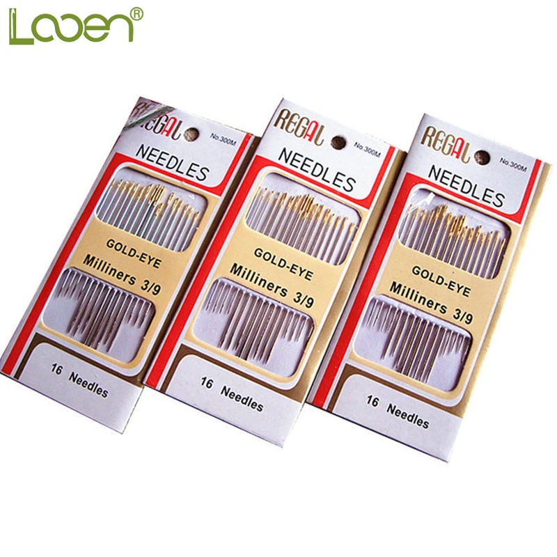 

Looen Brand Home DIY Stainless Steel Hand Sewing Needles 16PCS/Set Tail Gold Plated Stainless Paper Box Package