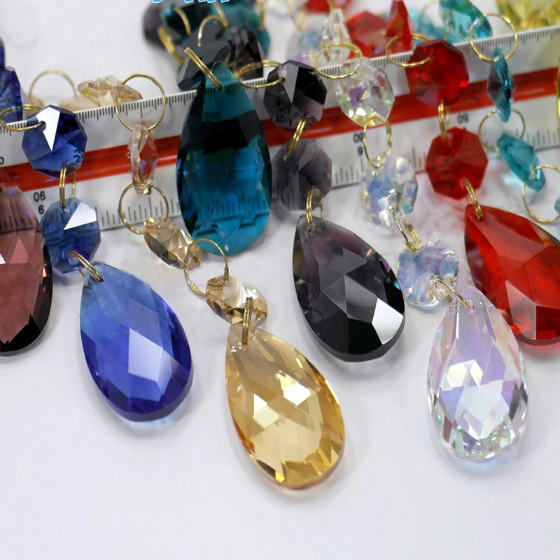 6pcs/Lot Top Quality 3pcs Crystal Octagon Beads With Glass Faceted Pear Pendants For Out Door Hanging Christmas Tree Decoration