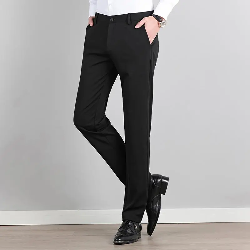 Сезон: весна-лето мужские деловые брюки Slim fit прямые стрейч для мужчин мотобрюки молния повседневное черные брюки Pantalones Hombres