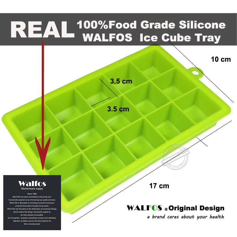WALFOS green WALFOS пищевой силикон 1 шт. Новинка 15 квадратных мягких силиконовых лотков для льда Форма для желе, пудинга форма для льда - Цвет: WALFOS green