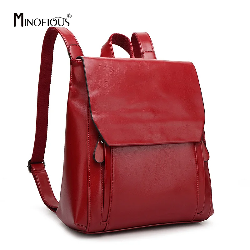 Red wine MINOFIOUS женский рюкзак из натуральной кожи масло Воск Корова школьная сумка винтажные Водонепроницаемые кожаные рюкзаки Новые модные Универсальные Сумки - Цвет: Red wine