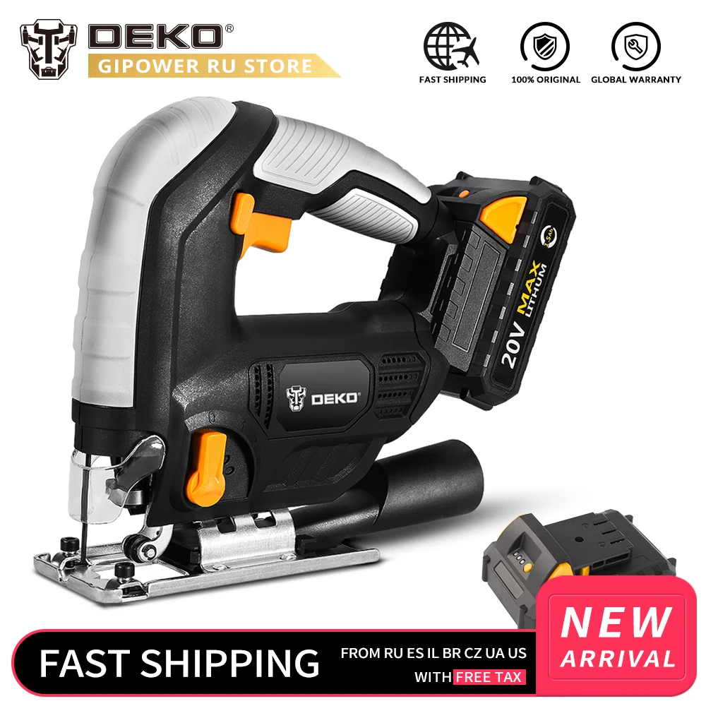 DEKO QD6633 20 в Электрический лобзик светодиодный светильник Регулируемая скорость Беспроводная пила по дереву с 6 лезвиями, металлическая линейка, шестигранный ключ