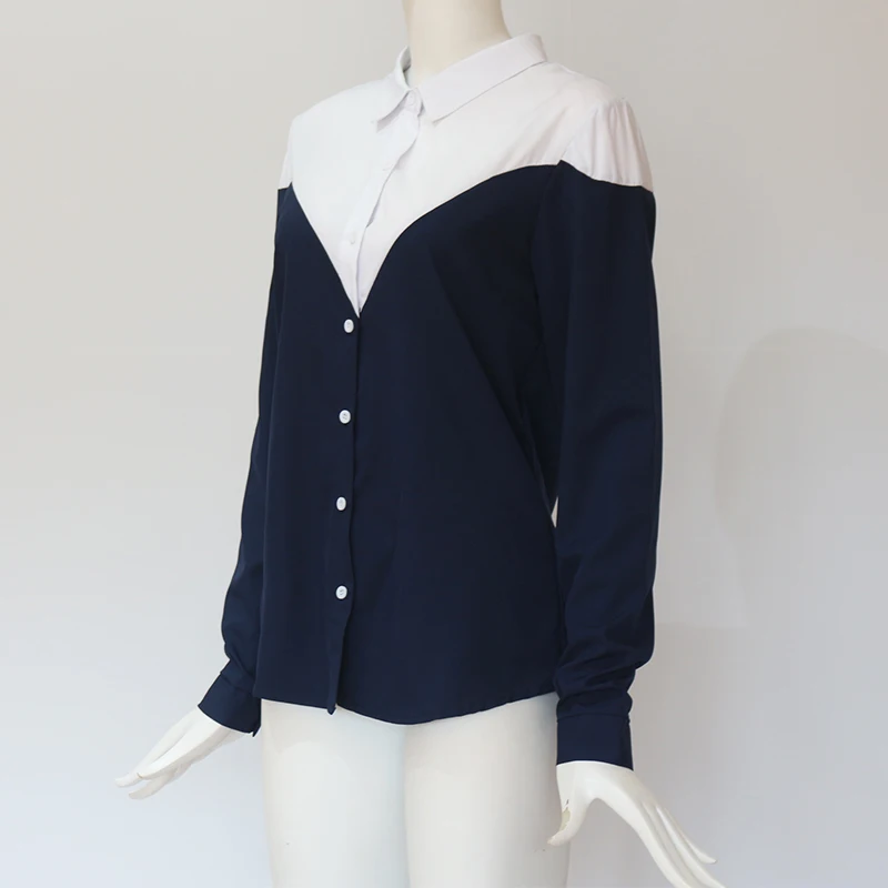 Женская шифоновая блузка с длинным рукавом белая или синяя рубашка в стиле