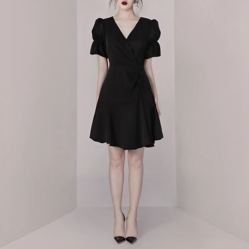 Женское мини вечерние платье с V образным вырезом коротким рукавом|Женские