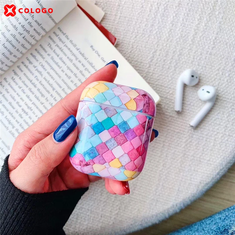 Горячий цвет квадратный узор беспроводные наушники зарядка Airpods чехол сумка для