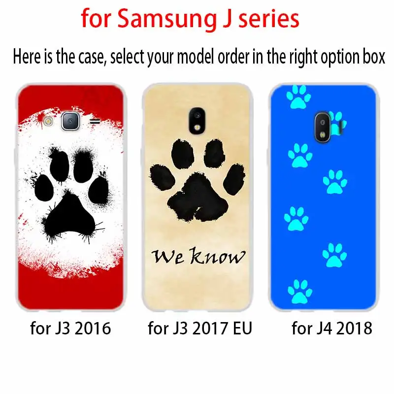 Собака след Paw Хаски для чехол телефона Samsung Galaxy j6 J8 J7 J5 J3 J4 плюс 2018 2017 2016 J610 Prime