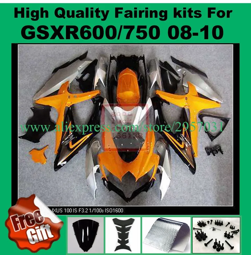 100% подходит для GSXR600 GSXR750 2008 2009 2010 SUZUKI K8 K9 GSXR 600 750 08 09 10 Набор обтекателей литья под