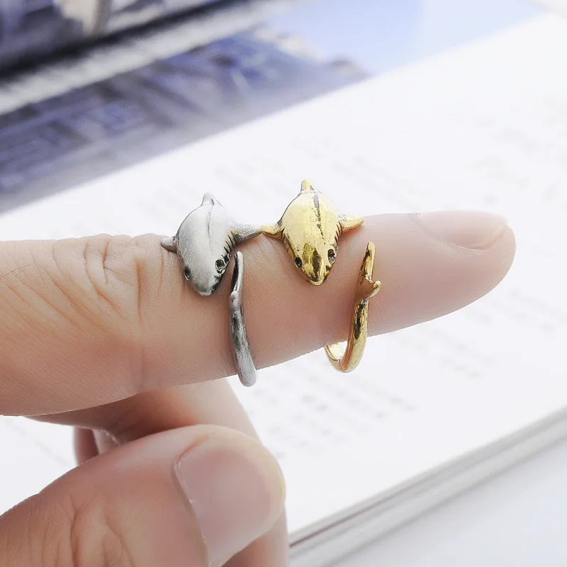 Vintage bronze Gold silver plated dolphin fish rings whale shark for women fashion jewelry | Украшения и аксессуары