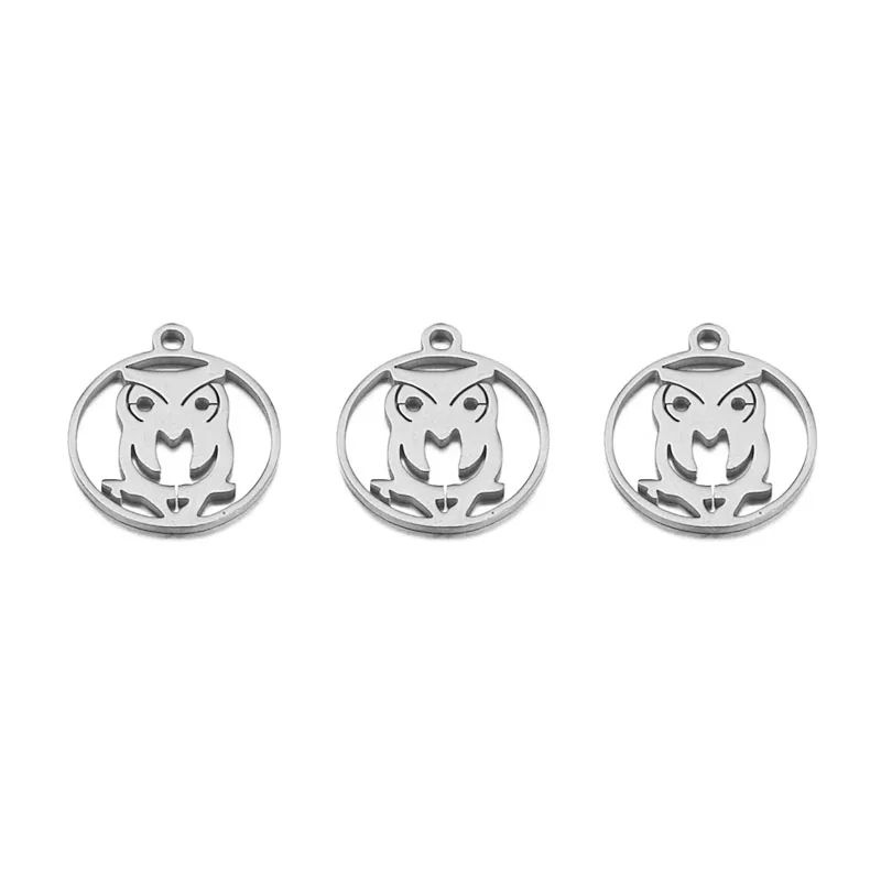 Silver Owl KDY077 10 шт. милые маленькие шармы из нержавеющей стали в форме листа звезды, круглые подвески в виде сердца для изготовления ювелирных изделий, круглые шармы, подвески, аксессуары - Окраска металла: Silver Owl KDY077