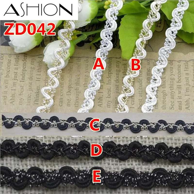 Полиэфирная гофрированная плетеная лента с краями 10 мм белого черного