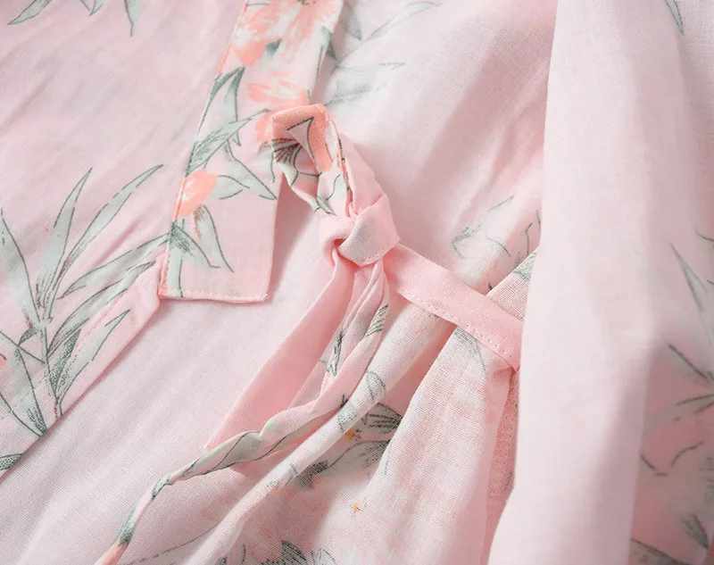 Spring New Comfort Japanese Kimono Pajamas Set Ladies Flower Gauze Cotton Thin Sweat Steaming Suit Cardigan Home Service
