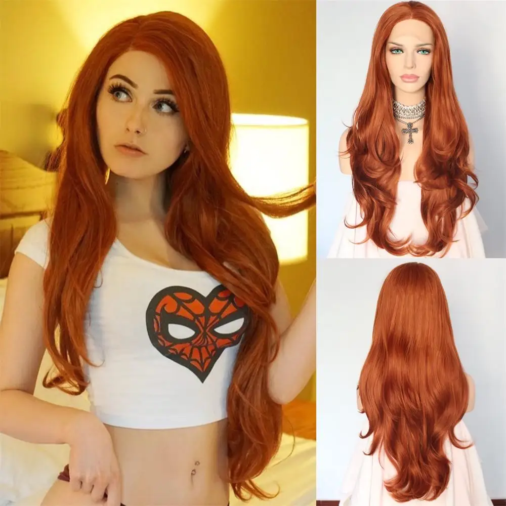 BeautyTown оранжевый красный цвет Glueless термостойкие 150% плотность ручной шнуровки часть Маскарад ежедневно Синтетические Кружева передние парики - Цвет: Оранжевый