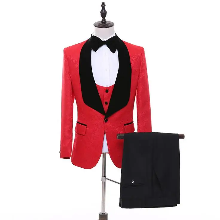 

Brand Wedding Men Suits Blazers Slim Fit Jacquard Suit Male Tuxedos Business Leisure Red/Black 8 Color European Size XS-3XL