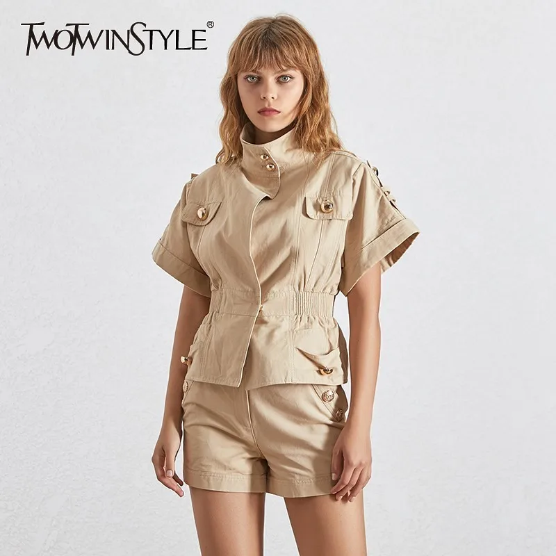 TWOTWINSTYLE однотонный летний комплект из двух предметов для женщин водолазка с