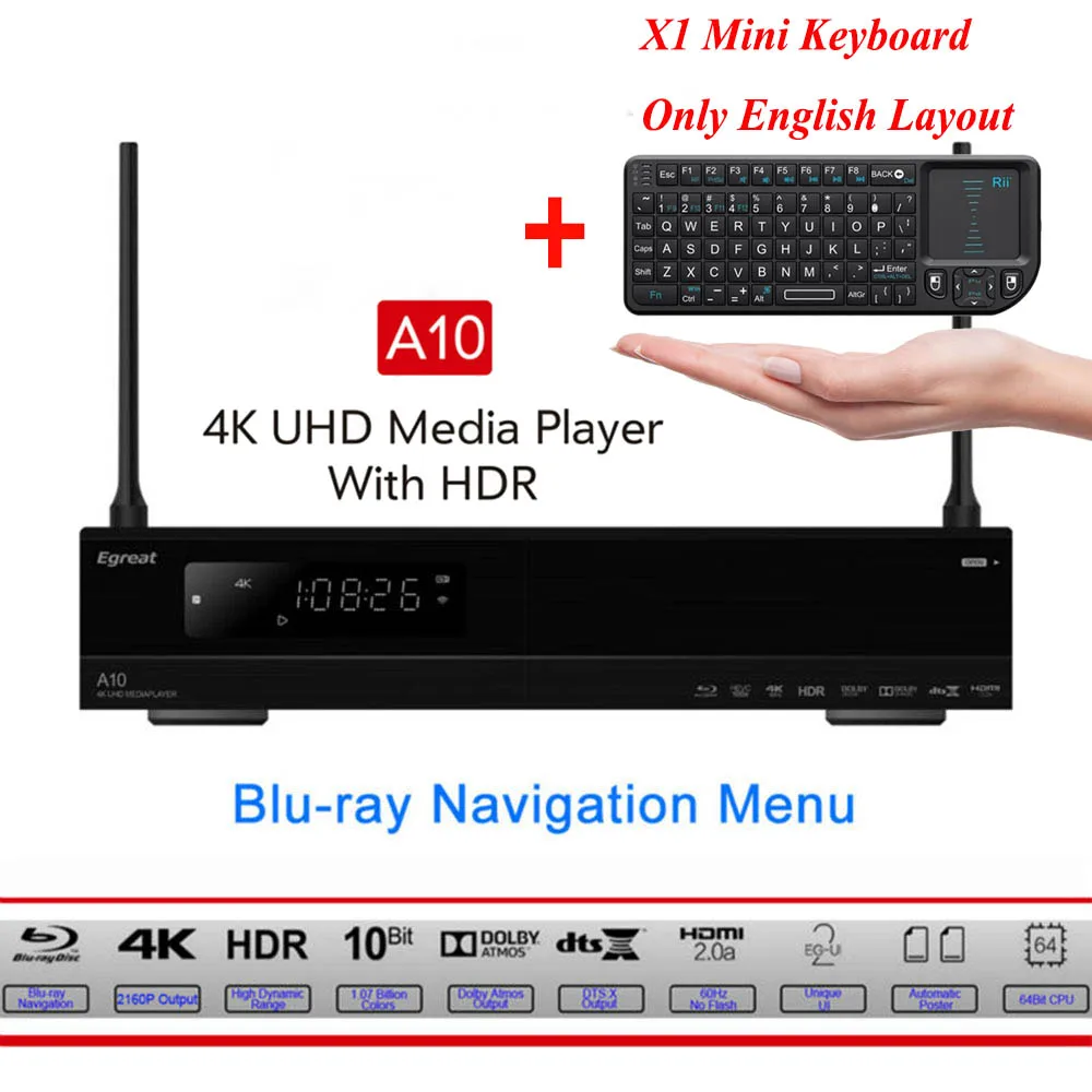 A10 Mini X1 English Egreat A10 tv Box 4K UHD медиаплеер Hi3798CV200 2G/16G wifi Gigabit LAN HDR 10 Blu-Ray 3D Dolby ATOMS DTS+ беспроводная клавиатура - Цвет: A10 Mini X1 English