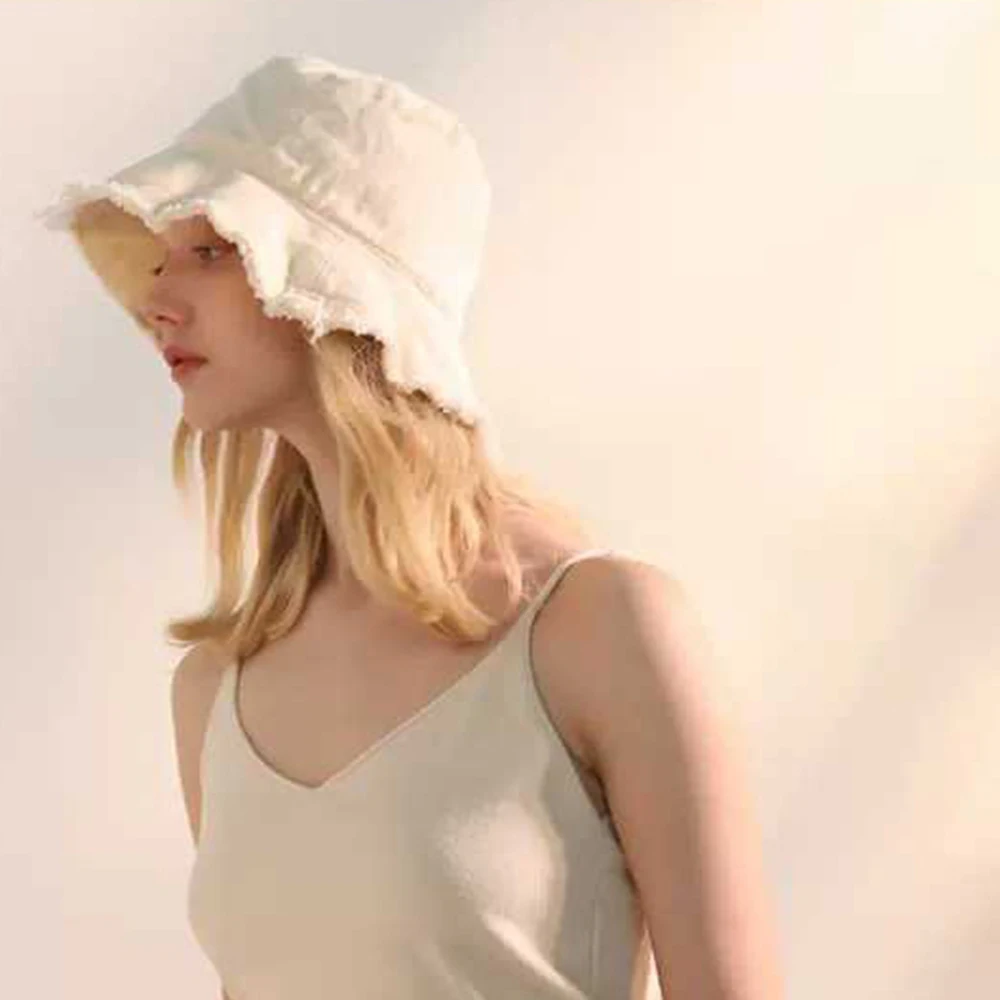 Женская джинсовая шляпа от солнца модная Гибкая с бахромой и широкими полями