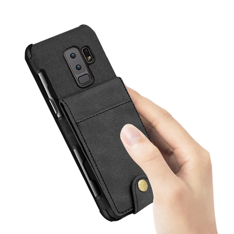 Холщовый чехол бумажник с кнопками для Samsung Galaxy S9 откидной льняной отделением