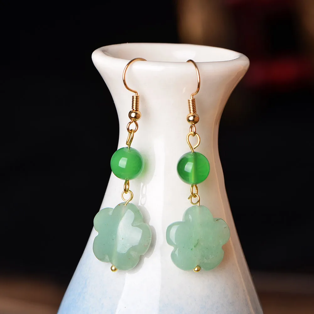 Этнические Винтажные серьги подвески BOEYCJR из натурального зеленого камня в форме