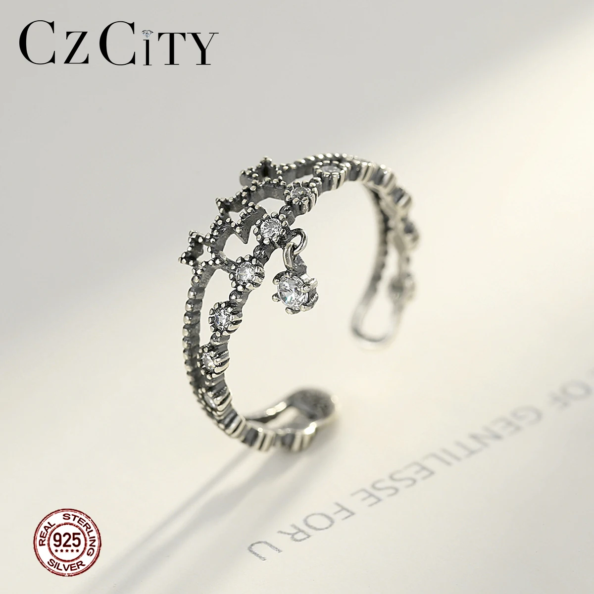 Женские серебряные Открытые Кольца CZCITY Винтажные Ювелирные изделия из тайского