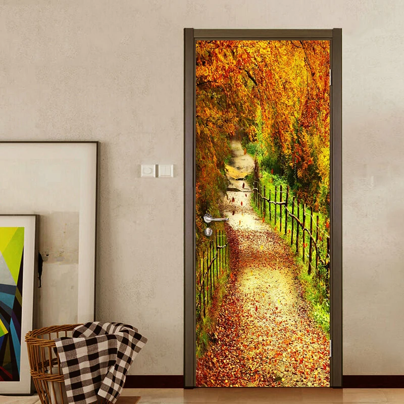 Лес пейзаж 3D дверь стикер Настенная ПВХ Виниловая самоклеющаяся обои для спальни