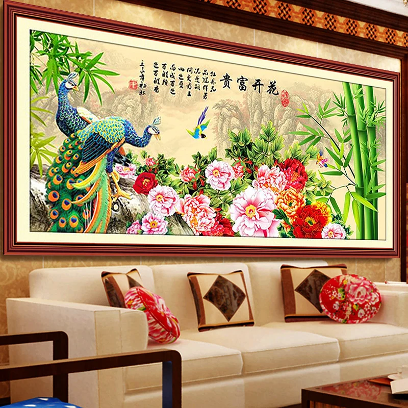 QIANZEHUI, 3D печать, вышивка крестом, цветы, бамбук, бамбук, сообщают, безопасность, суб, больше, Павлин, устойчиво, высокая серия, рукоделие