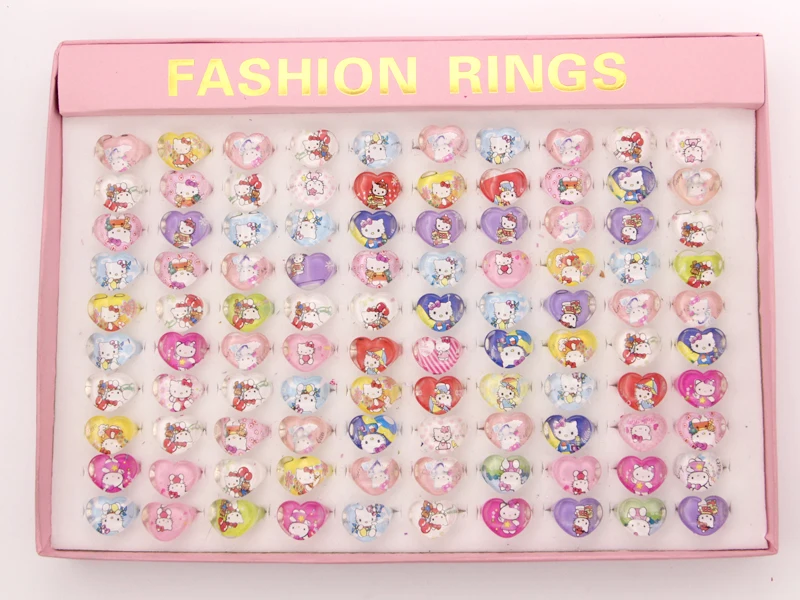 100 шт. акриловые кольца Hello Kitty для детей с героями мультфильмов в виде сердца