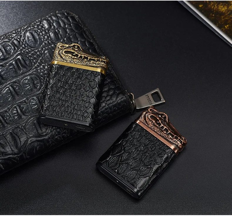 Крокодиловая кожа анти-ветер зарядка USB встряхнуть двойной дуговой Зажигалка электронная сигарета зажигалка