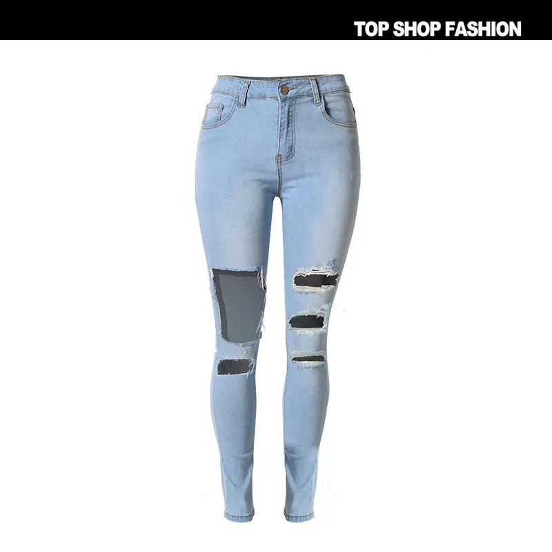 Женские джинсы с дырками и высокой талией Синие рваные feminino roupa feminina 2787 | Женская