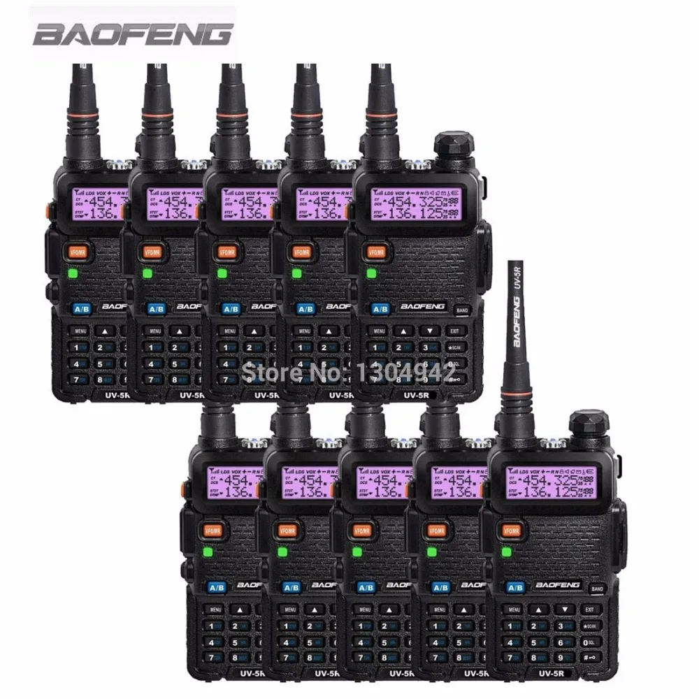 

10 шт. BAOFENG UV-5R двухстороннее радио Black Ham Любительская рация Двухдиапазонная VHFUHF 136-174/400-520 МГц