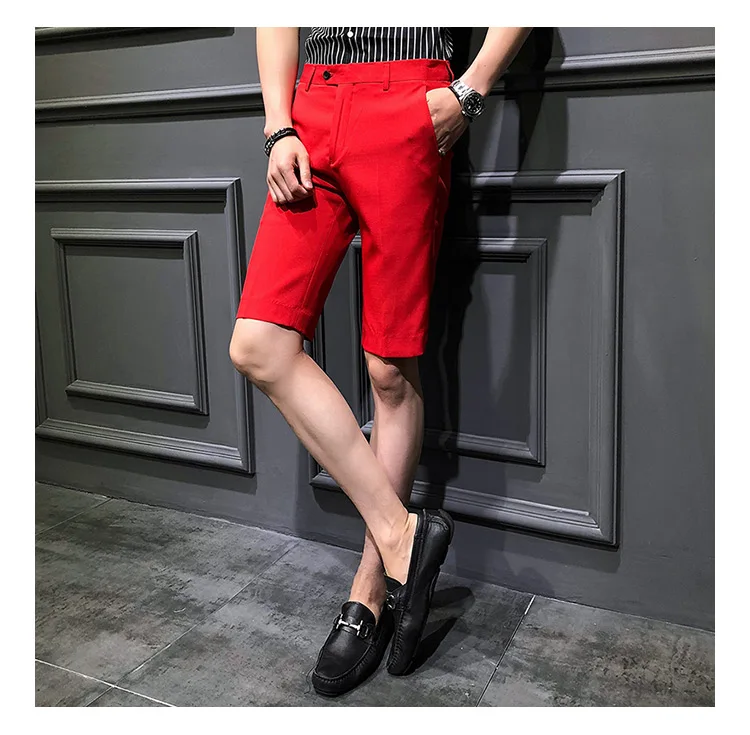 Короткий костюм брюки мужские платья брюки красные пятые Брюки Slim Fit Королевский синий Pantalon Slim Homme летние шорты Calca Social casual